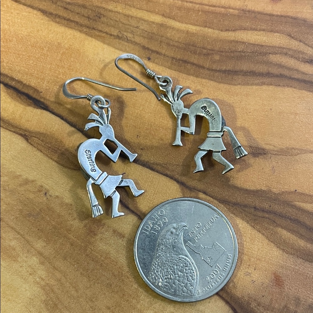 Sterling Silver and Coral Kokopelli Earrings - Picture 6 of 7